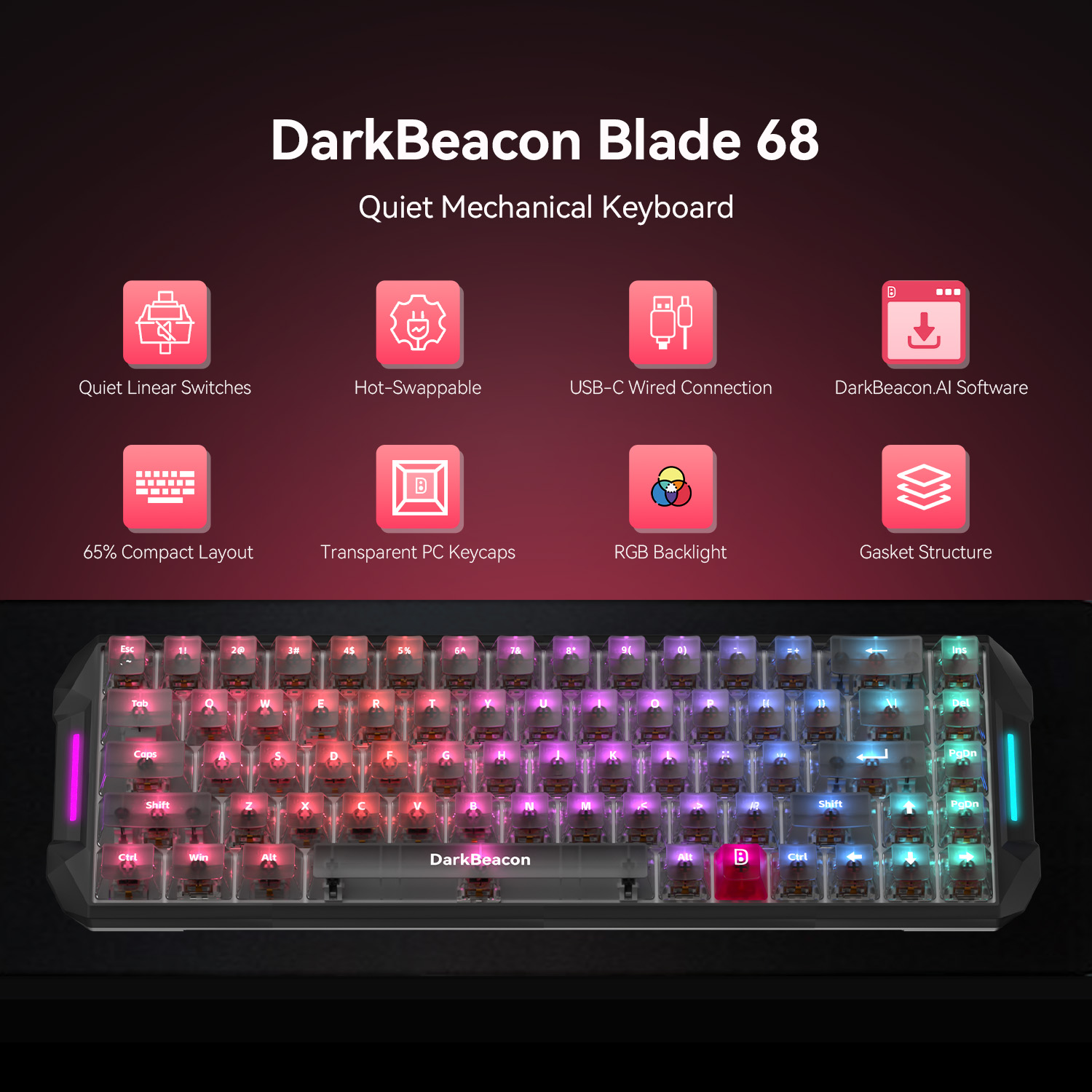 DarkBeacon Blade 68 Wired Sile - Gaming Keyboard That Is Quiet review and price
