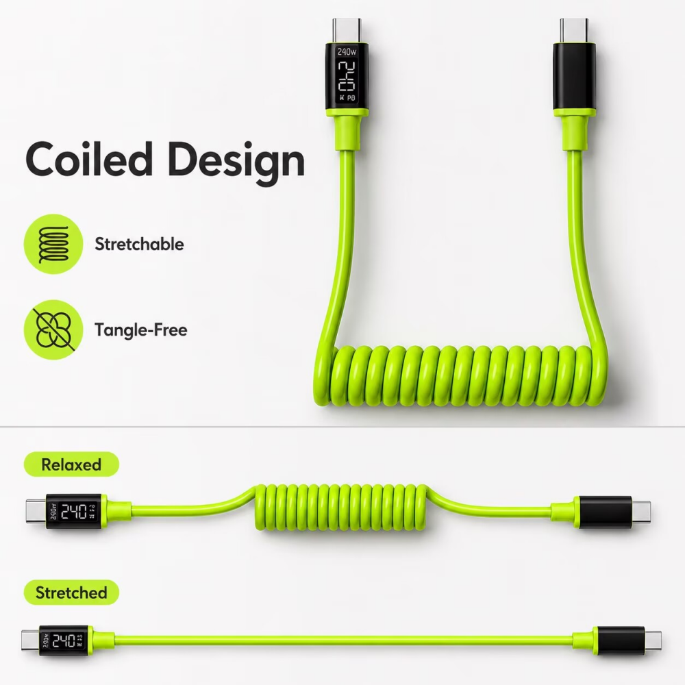 240W USB C/USB-A to C Coiled C - Coiled Usb Cable review and price